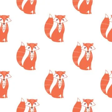 Seamless pattern with Fox. Vector illustration in the Scandinavian style Stock Illustration