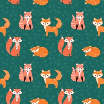 Seamless pattern with foxes and different elements. Illustration hand drawn Stock Illustration