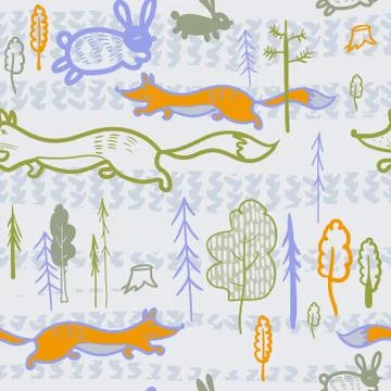 Seamless pattern with foxes and hares Stock Illustration