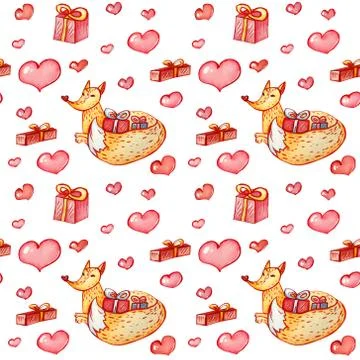 Seamless pattern with foxes and hearts. Stock Illustration