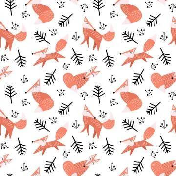 Seamless pattern with foxes in scandinavian style Stock Illustration
