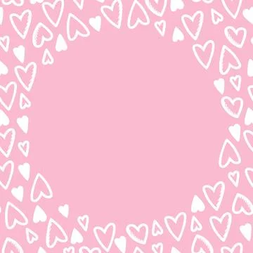Seamless pattern frame of white hearts on pink background. Use on Valentines  Illustrazione stock