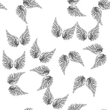 Seamless pattern freedom wings sketch hand drawn Stock Illustration