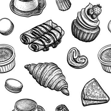 Seamless pattern with French desserts Stock Illustration