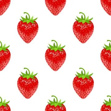 Seamless pattern with fresh 3d red ripe strawberry isolated on white backgrou Stock Illustration