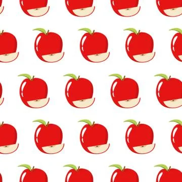Seamless pattern with fresh and natural red ripe apples and a segment. Stock Illustration