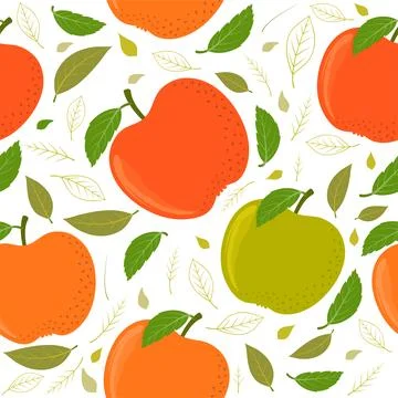 Seamless pattern with fresh apples and leaves Stock Illustration
