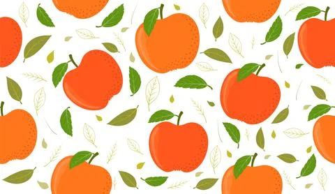 Seamless pattern with fresh apples and leaves Stock Illustration