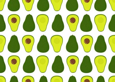 Seamless pattern of fresh avocado isolated on white background Illustrazione stock