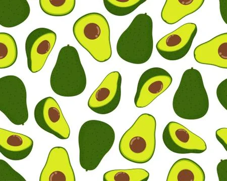 Seamless pattern of fresh avocado isolated on white background Stock Illustration