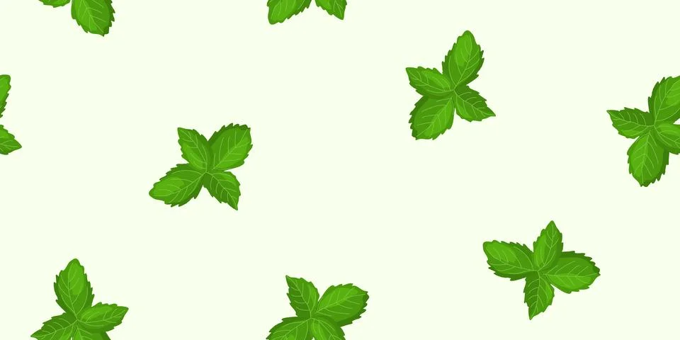 Seamless pattern with fresh basil leaves on light green background, vector 스톡 일러스트