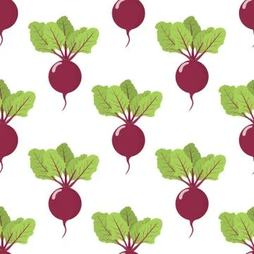 Seamless pattern with fresh beet vegetable. Organic food. Cartoon style. Vector. Stock Illustration