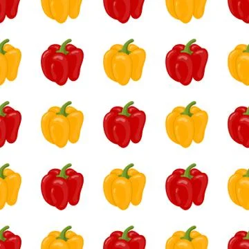 Seamless pattern with fresh bell pepper vegetable. Organic food. Vector. Illustrazione stock