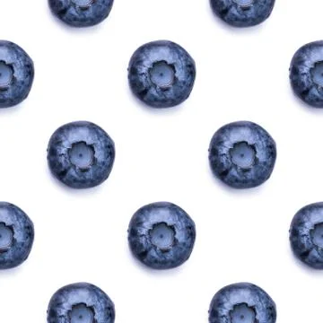 Seamless pattern with fresh blueberries on white background Stock Photos