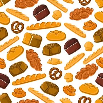 Seamless pattern of fresh bread and pastries 스톡 일러스트