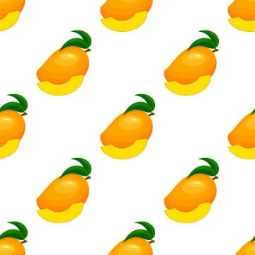 Seamless pattern with fresh bright exotic whole and sliced mango isolated on  イラスト素材