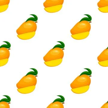 Seamless pattern with fresh bright exotic whole and sliced mango isolated on  Stock Illustration