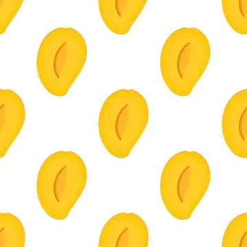 Seamless pattern with fresh bright exotic half mango isolated on white backgr イラスト素材