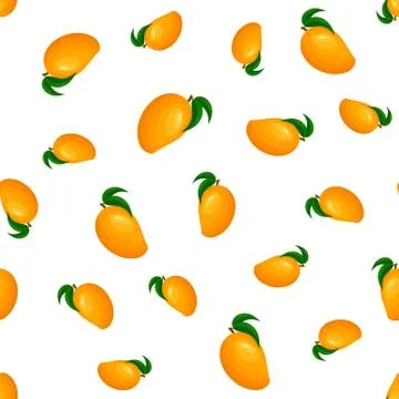Seamless pattern with fresh bright exotic whole mango isolated on white backg Stock Illustration