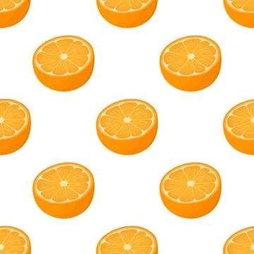 Seamless pattern with fresh bright exotic half cut tangerine or mandarin isol Stock Illustration