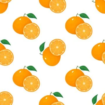 Seamless pattern with fresh bright exotic whole and half tangerine or mandari Stock Illustration