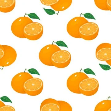 Seamless pattern with fresh bright exotic whole and half tangerine or mandari Stock Illustration
