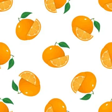 Seamless pattern with fresh bright exotic whole and slice tangerine or mandar 스톡 일러스트