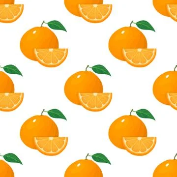 Seamless pattern with fresh bright exotic whole and slice tangerine or mandar Stock Illustration