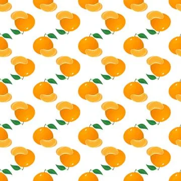 Seamless pattern with fresh bright exotic whole and slice tangerine or mandar Illustrazione stock