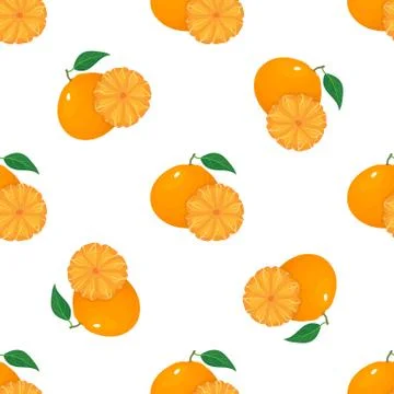 Seamless pattern with fresh bright exotic whole and peeled tangerine or manda Stock Illustration
