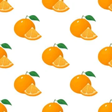 Seamless pattern with fresh bright exotic whole and slice tangerine or mandar Illustrazione stock