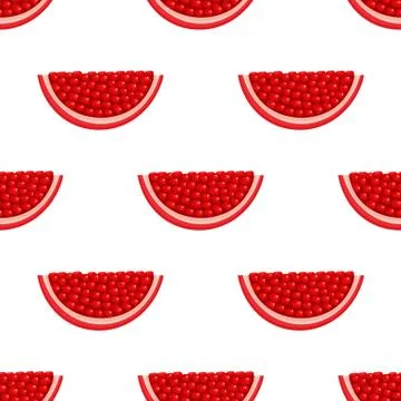 Seamless pattern with fresh bright exotic chunk pomegranate with leaves on wh Stock Illustration