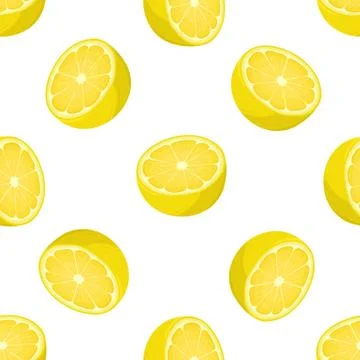 Seamless pattern with fresh bright exotic half lemon fruit on white backgroun Stock Illustration