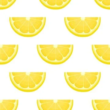 Seamless pattern with fresh bright exotic cut slice lemon fruit on white back Stock Illustration