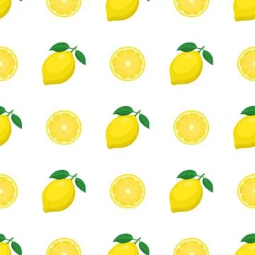 Seamless pattern with fresh bright exotic whole and half lemon fruit on white Stock Illustration