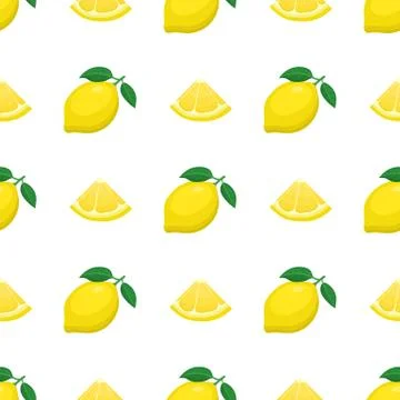 Seamless pattern with fresh bright exotic whole and cut slice lemon fruit on  Stock Illustration