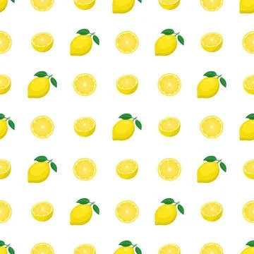 Seamless pattern with fresh bright exotic whole and half lemon fruit on white Stock Illustration
