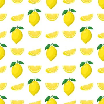 Seamless pattern with fresh bright exotic whole and cut slice lemon fruit on  Stock Illustration