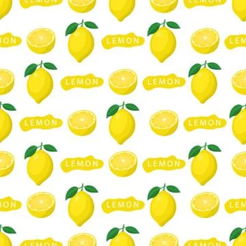 Seamless pattern with fresh bright exotic whole and half lemon fruit on white Stock Illustration