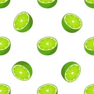 Seamless pattern with fresh bright exotic half lime fruit on white background 스톡 일러스트