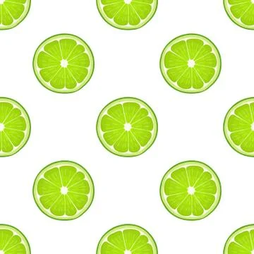 Seamless pattern with fresh bright exotic cut slice lime fruit on white backg Stock Illustration
