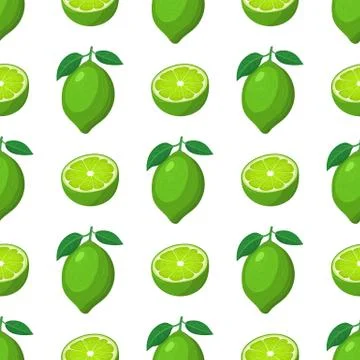 Seamless pattern with fresh bright exotic whole and half lime fruit on white  Stock Illustration