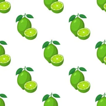 Seamless pattern with fresh bright exotic whole and half lime fruit on white  Stock Illustration