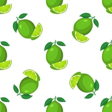 Seamless pattern with fresh bright exotic whole and cut slice lime fruit on w Illustrazione stock