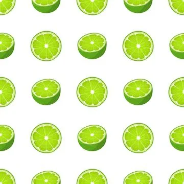 Seamless pattern with fresh bright exotic half and cut slice lime fruit on wh Stock Illustration