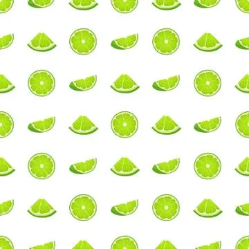 Seamless pattern with fresh bright exotic half and cut slice lime fruit on wh Illustrazione stock