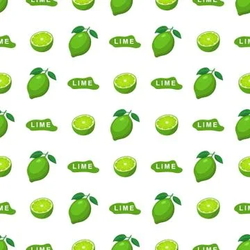 Seamless pattern with fresh bright exotic whole and half lime fruit on white  Stock Illustration