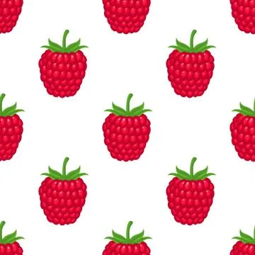Seamless pattern with fresh bright exotic whole raspberry on white background Stock Illustration