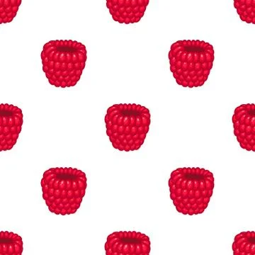 Seamless pattern with fresh bright exotic whole raspberry on white background Illustrazione stock