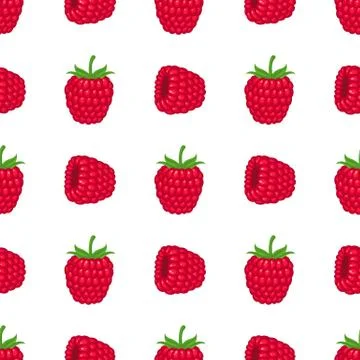 Seamless pattern with fresh bright exotic whole raspberry on white background Illustrazione stock